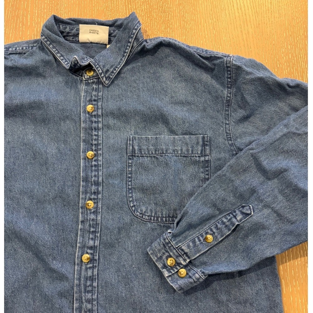 American Traditions Men's Large Blue Denim Button Down Long Sleeve Shirt
